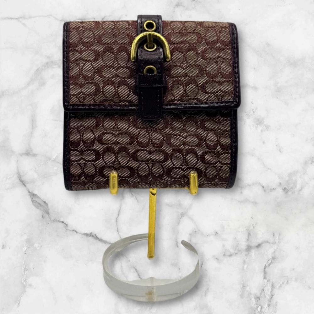 ❌SOLD❌IN STORE-Coach Monogram Jacquard and Leather bifold wallet.